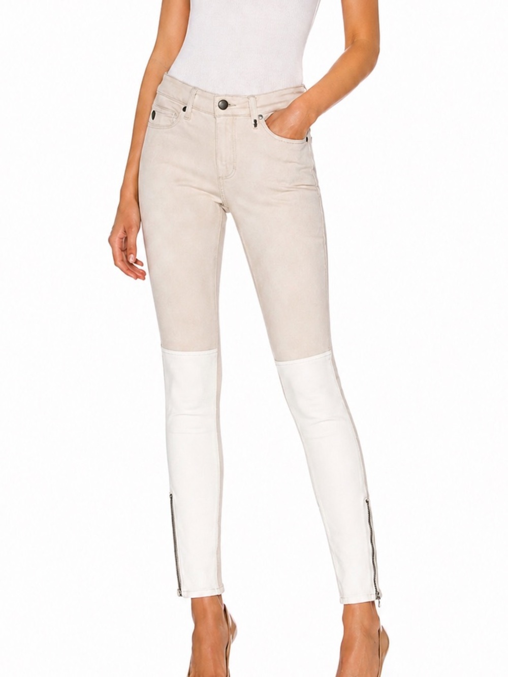 Paige Equestrian Two-Tone Skinny Jeans Ankle Zip Size 30